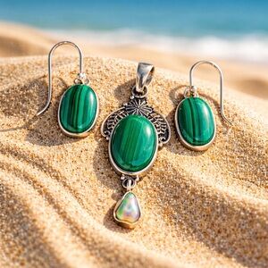 Malachite & Opal Necklace Earring SET!